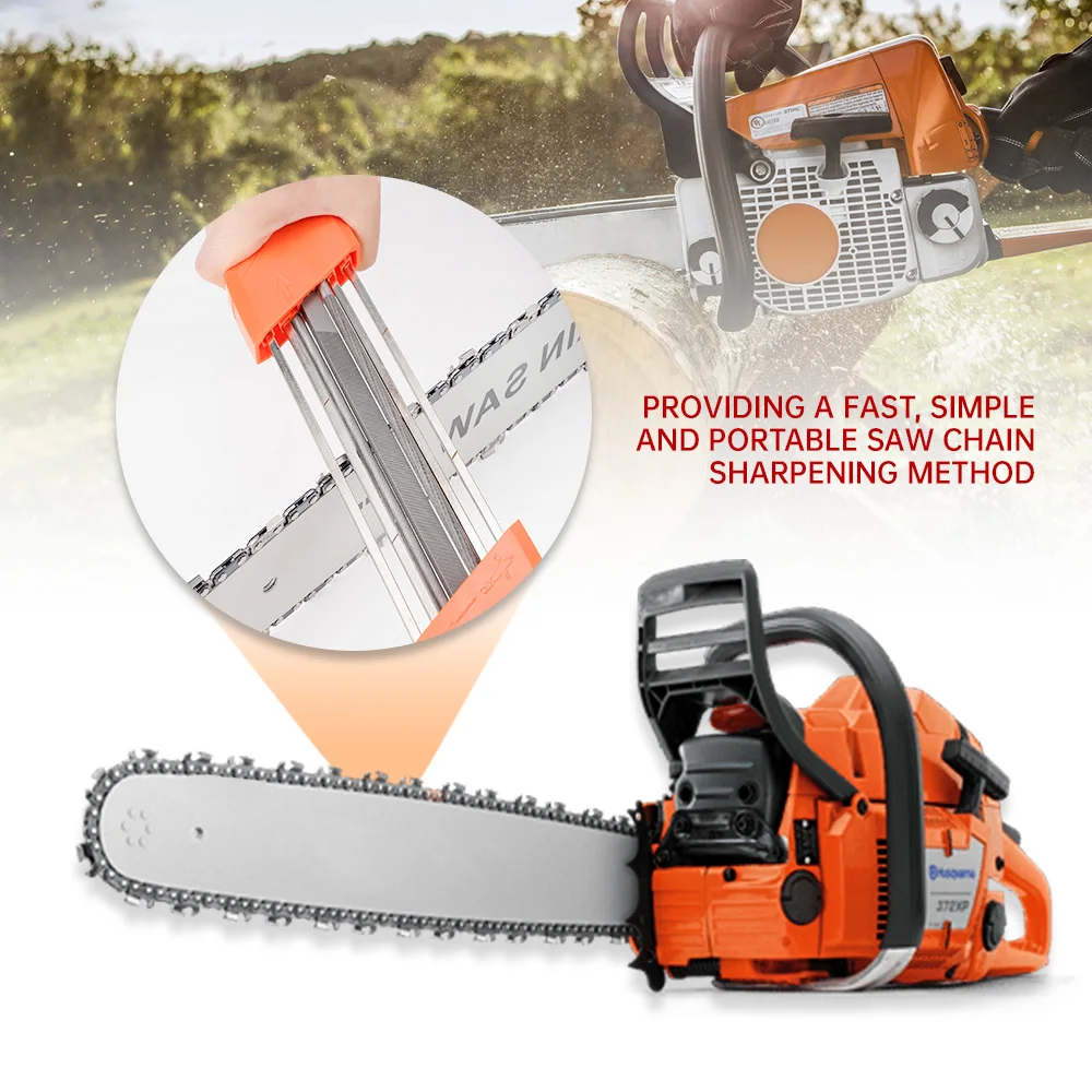 2 in 1 Easy Mini File Chainsaw Chain Sharpener 3/8 P 4.0mm Saw Teeth Set Fast Sharpen with 2pcs 5/32 Inch Files Chain Sharpener