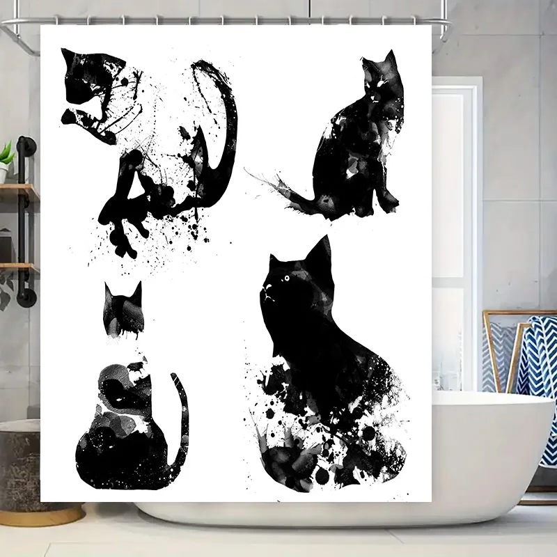 

Занавеска для душа с акварельным котом, 7, дизайн, черно-белый декоративный принт для ванной комнаты, изготовленная из переработанных материалов