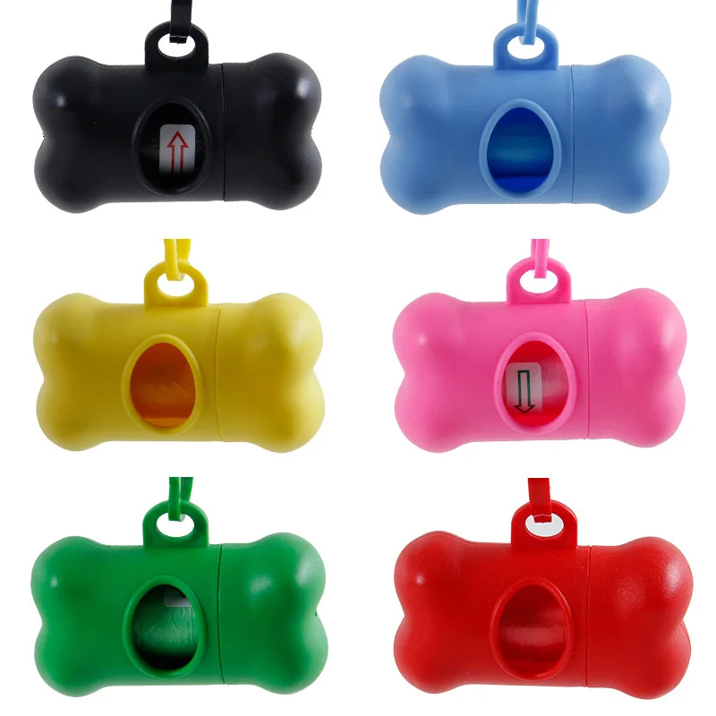 Dispensador de bolsas en forma de hueso para mascotas, soporte de bolsas de basura de plástico, estuche de transporte, dispensador de bolsas para excrementos, 1 unidad