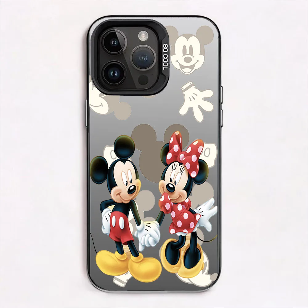 Love Mickey Minnie Mouse For iPhone16promax 15 14 13 12 11 Pro Max XS Max X XR 7 8 Plus SE2020  Colorful Silver Matte Phone Case