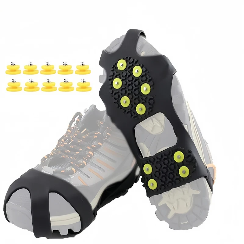 Ice Cleats for Shoes Boots 10 Studs Ice Gripper Spike Anti Slip Rubber Traction Cleats Winter Outdoor Climbing Crampons