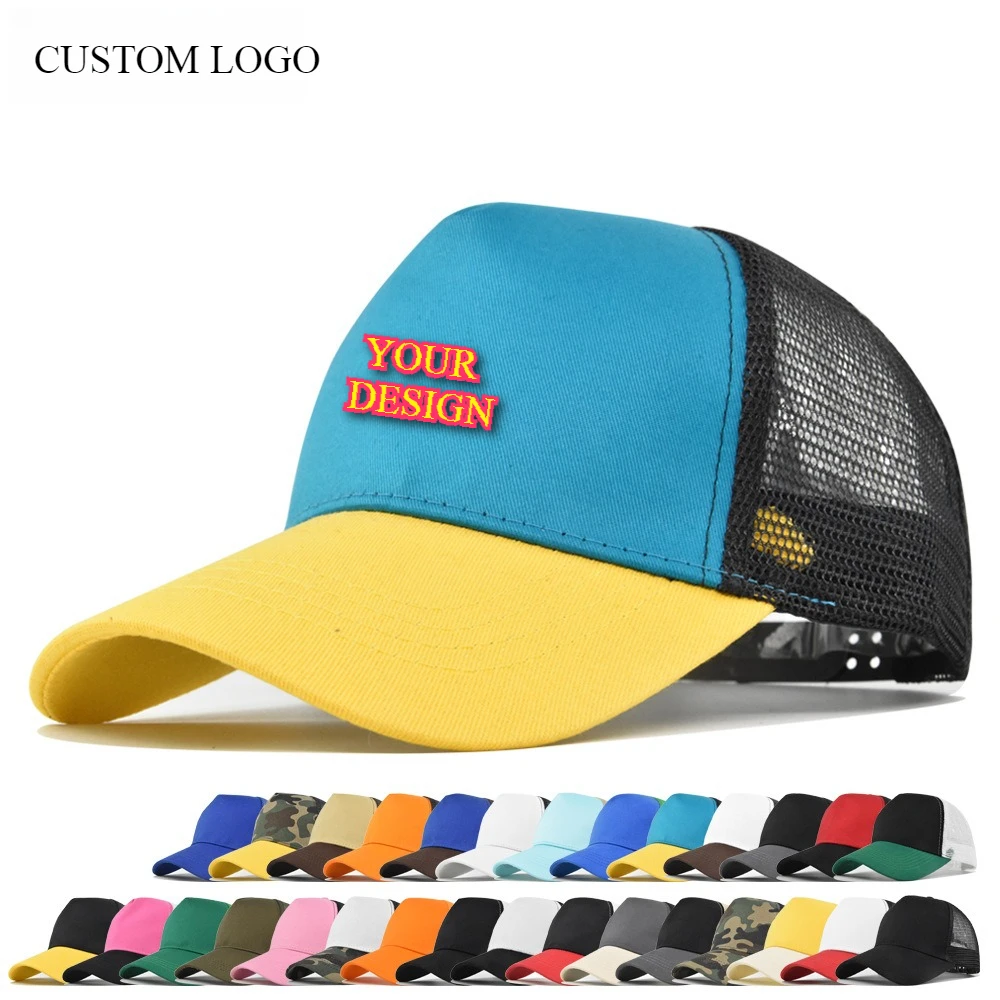Customized Printing Logo 5 Panels Baseball Cap For Men Women Summer Adult Mesh Cap Advertising Cap Curved Brim Hat Wholesale