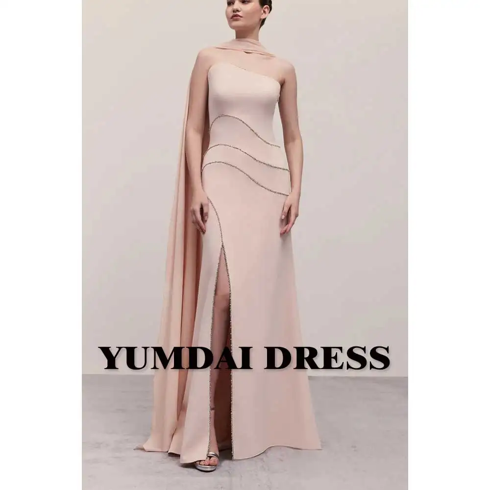 YUMDAI Arabian Nude Pink Mermaid Tube Top Luxury Evening Dress 2024 Women's Wedding Party Luxury Rhinestone Irregular Guest Gown