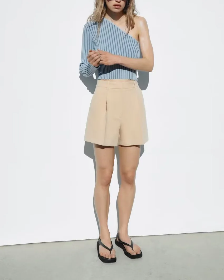 Plones de cintura alta con corte en A, plones de pierna ancha, plones cortos informs, nuevo estilo de primaver...