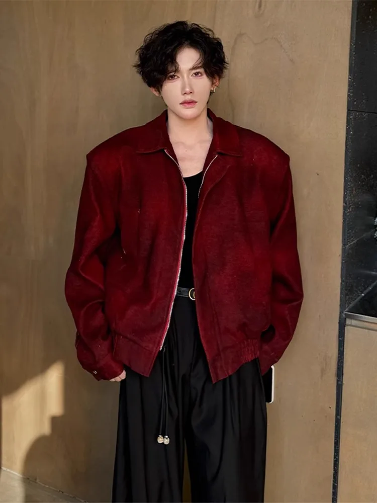 

Cleanfit Shoulder Padded Red Jacket Men's High-End Stylish Spring Autumn Collar Flip Korean Style Loose Fit Polyester Outerwear