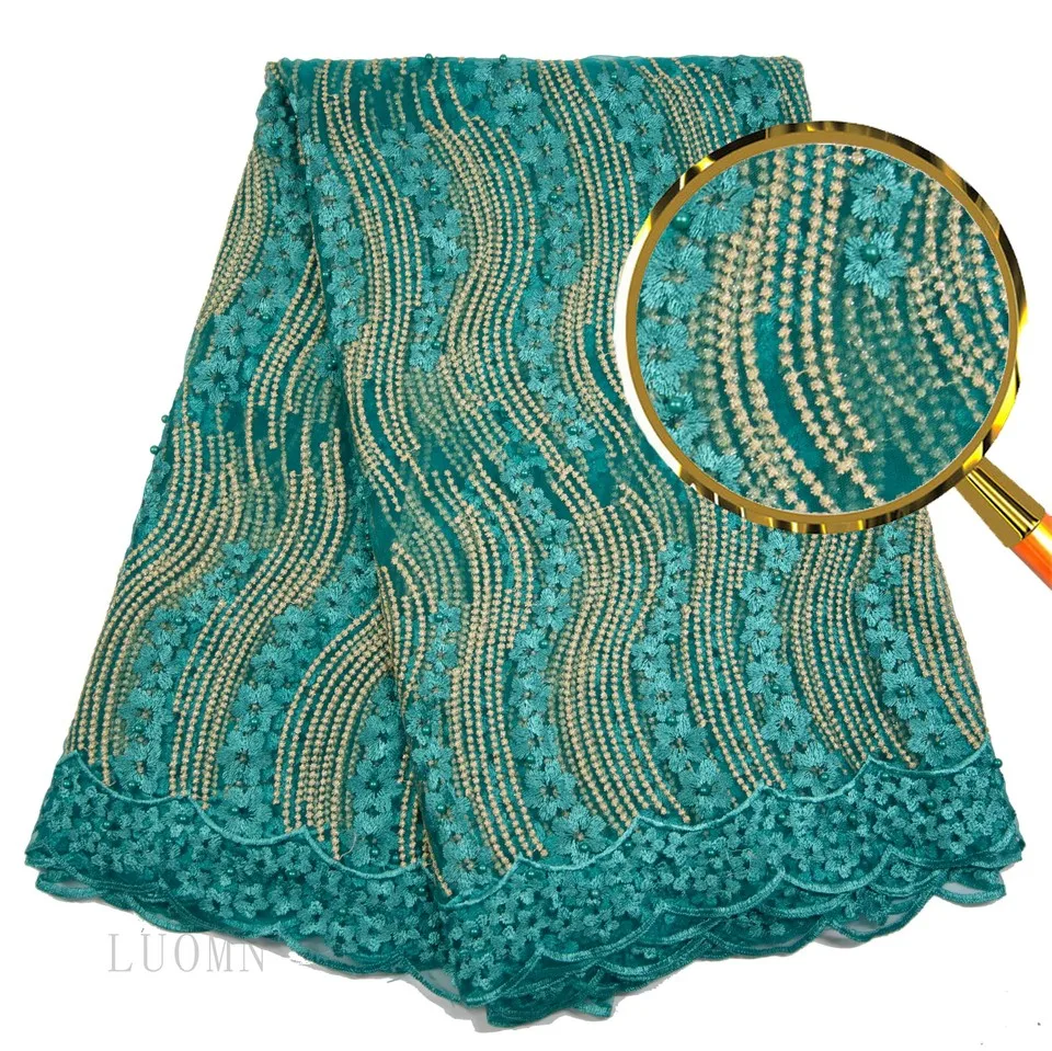 

New Arrival African Lace Fabrics High Quality Deep Green France Cord Lace Guipure Lace Fabric for Nigerian Beaded Lace Fabric