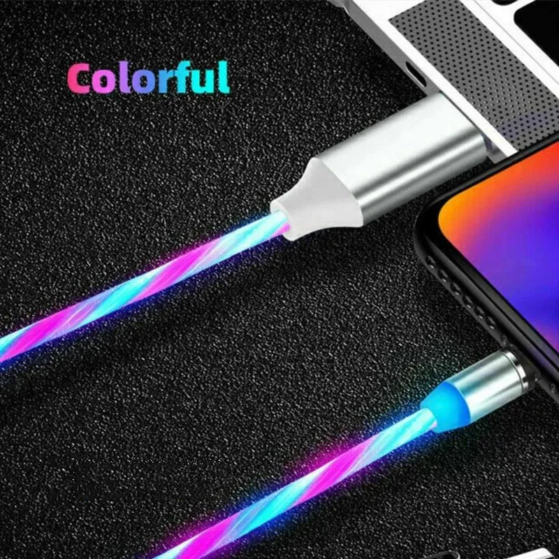 MVQF 6A Fast Charging 120W Magnetic Cable Flowing Light LED Micro USB Cable for Xiaomi Charging for IPhone Charger Type C Cable