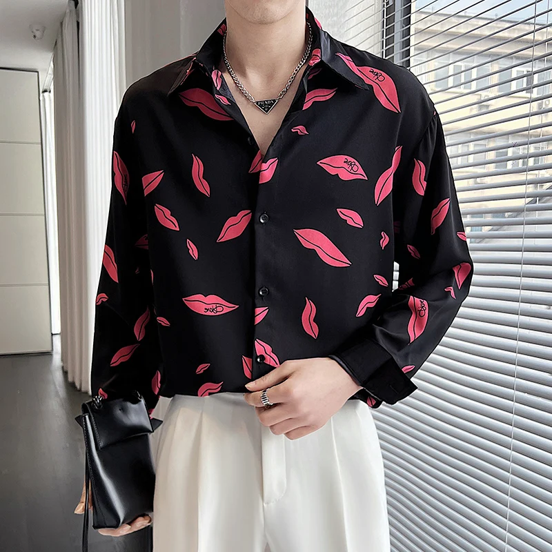 2023 Autumn Fashion Printed Loose Fitting Shirt for Men High-quality Long Sleeve Casual Shirts Streetwear Social Party Blouse