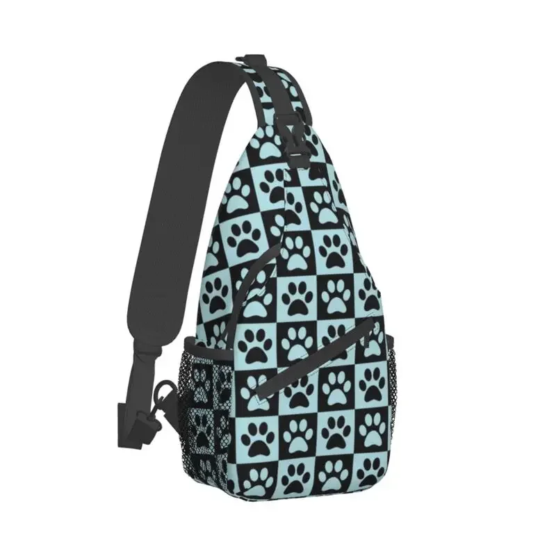 Checkered Gift Dog Paw Print Checkerboard Pattern Sling Bag Men Cool Shoulder Chest Crossbody Backpack Travel Hiking Daypack