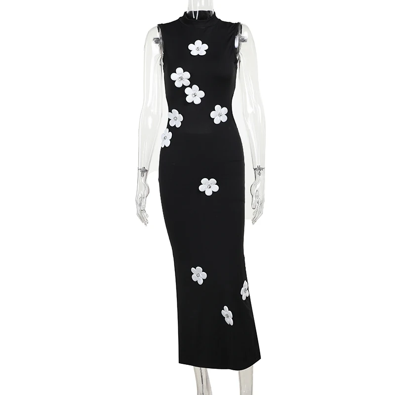 Summer 2024 New Elegant Slim Fit Long Dress Fashionable and Elegant Style Flower Small High Neck Dress For Women  YY24077MHO