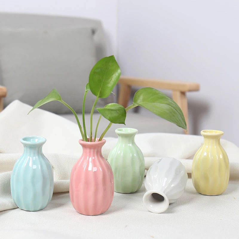 Ins Ceramics Flower Vase Nordic Hydroponics Vases Creative Room Decor Mini Flower Plant Bottle Pots Table Ornament Colorful Vase