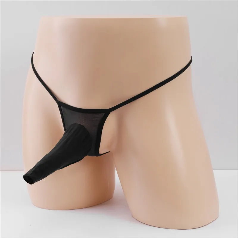 Elephant Nose Bikini Thong Men Panties Mesh See-Through Underwear Low Waist High Stretch Underpant Gay Sexy Peni Sheath G-String