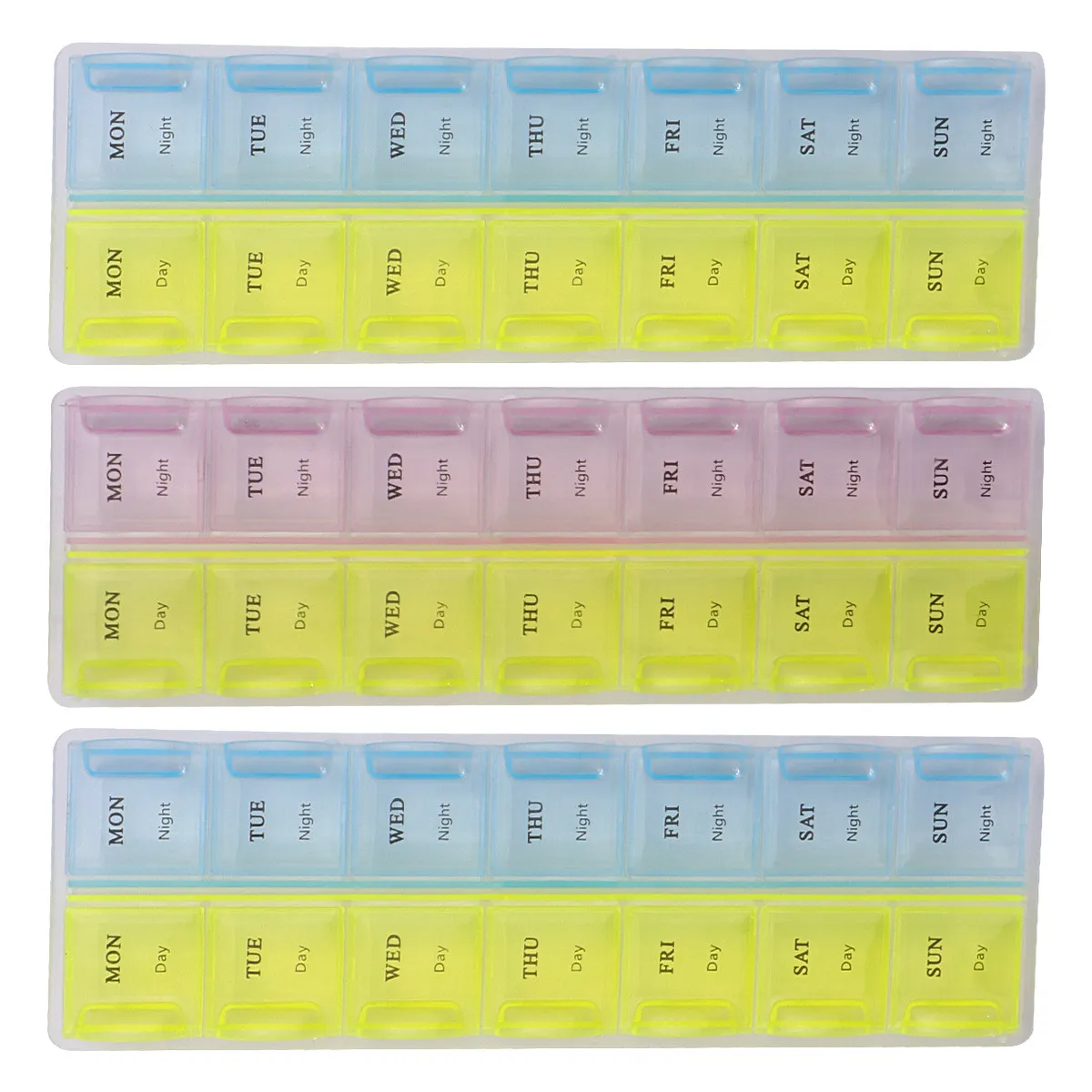 3Pcs Compact Portable Pill Box 14 Grids Double Row Medicine Container Fish Oil Supplements Weekend Trips Outdoor