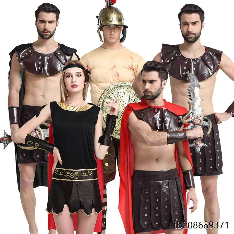 زي نسائي للهالوين على شكل محارب روماني قديم أو إسبرطي، مثالي لحفلات التنكر وإعادة تمثيل الأحداث التاريخية