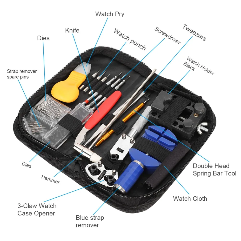147 Pcs Multiple colors Watch Repair Kit Metal 20.7*10cm Battery Replacement Tool Strap Adjustment Tool Watch Battery Change