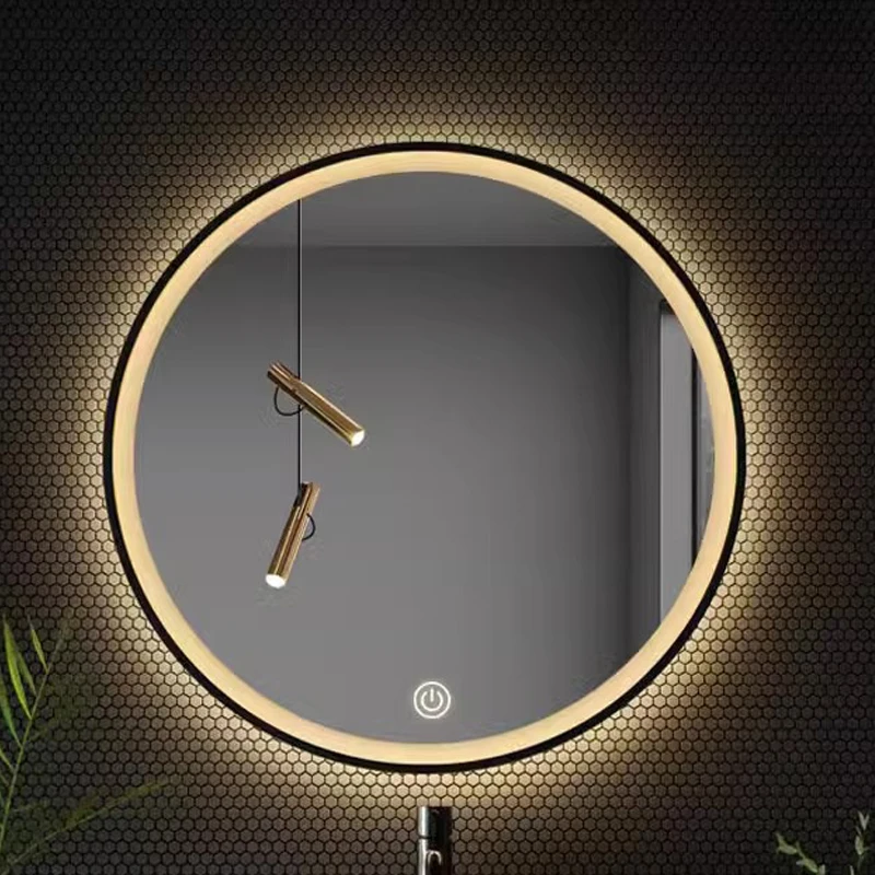 Modern Simple Style LED Light Trichromatic Mirror Bathroom wall-Mounted Circular Mirror Light Luxury Home Decorative Mirror