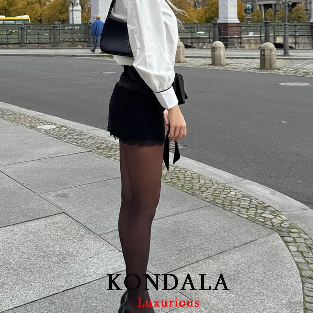 KONDALA セクシーシック ブラック レディース レース ミニスカート レディース フロントボウ シース イブニング クラブ レディース スカート ファッション 2025 パーティー Y2K ガール スカート