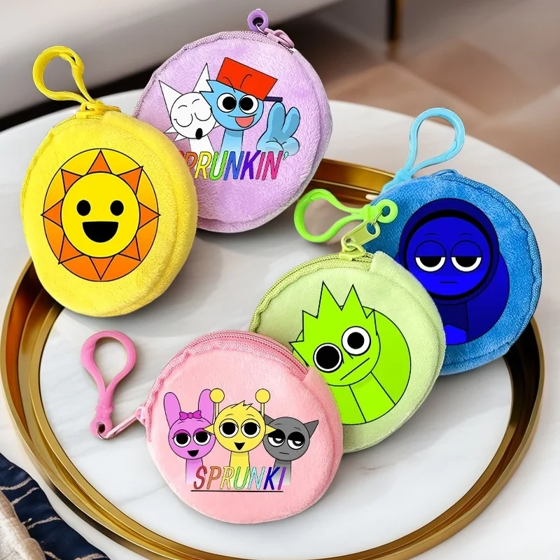 

Kawaii Sprunki Cartoon Plush Coin Purse Cute Cartoon Printed Wallet for Boys and Girls Fashionable Zipper Earphone Storage Bag