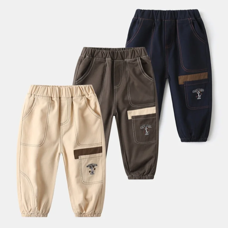 Children's Pants 2-9Y Boys' Pants Baby Handsome Embroidered Patchwork Casual Pants Kids's Ankle Cuff Single Pants