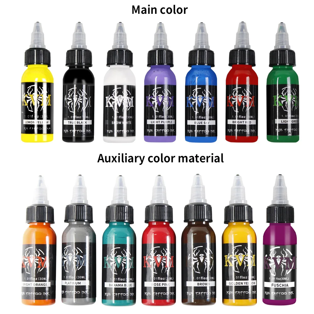 KVM 30ml/1oz 14-colors Tattoo Ink Pigment Body Art Tattoo Kits Professional Beauty Paints Makeup Tattoo Supplies Semi-permanent