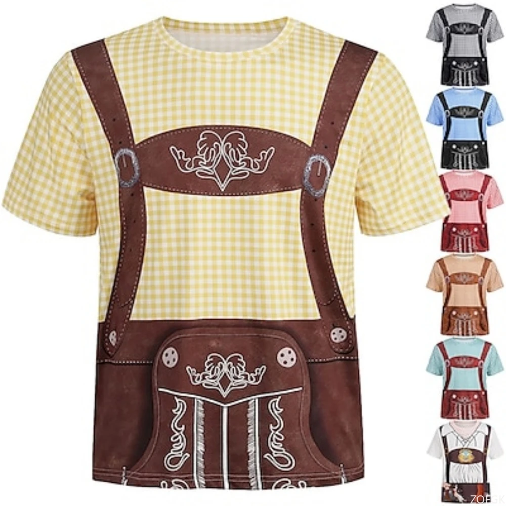 ميونيخ مهرجان أكتوبر البافارية تي شيرت السراويل الجلدية أنيمي نمط طباعة أزياء فضفاضة جولة الرقبة قصيرة الأكمام تي شيرت #1