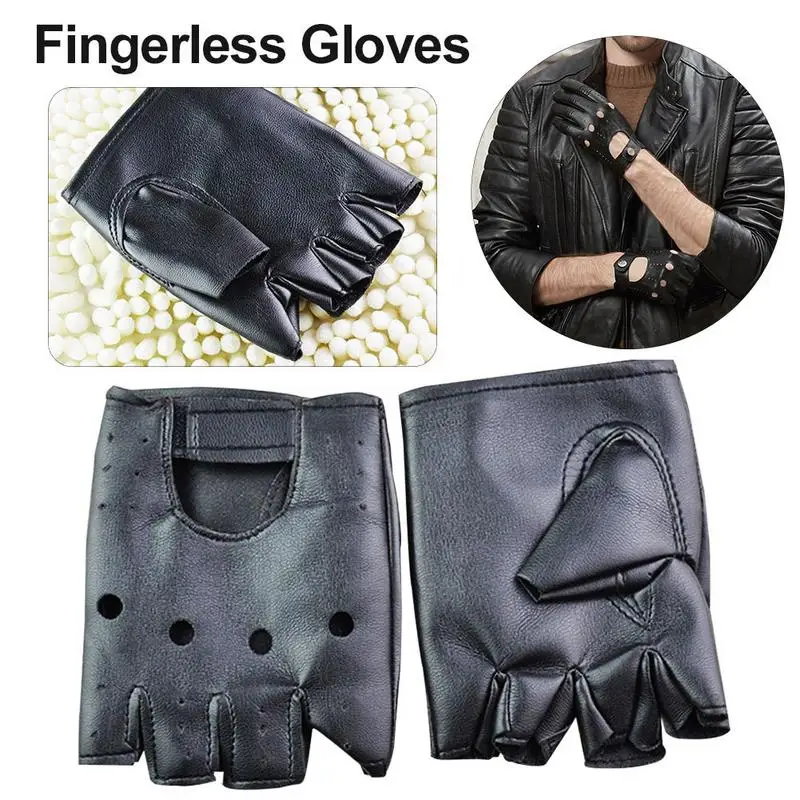 1 Pair Fashion Motor Punk Gloves Unisex Black PU Leather Fingerless Gloves Solid Female Half Finger Driving Women Men