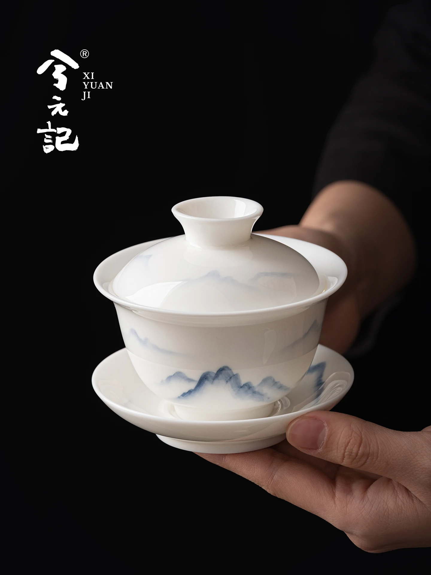 Taza de Té Gaiwan de Porcelana Pintada a Mano con Paisaje de Jade Graso, Tazón Individual para Infusión con Tapa, Set de Kung Fu Chino