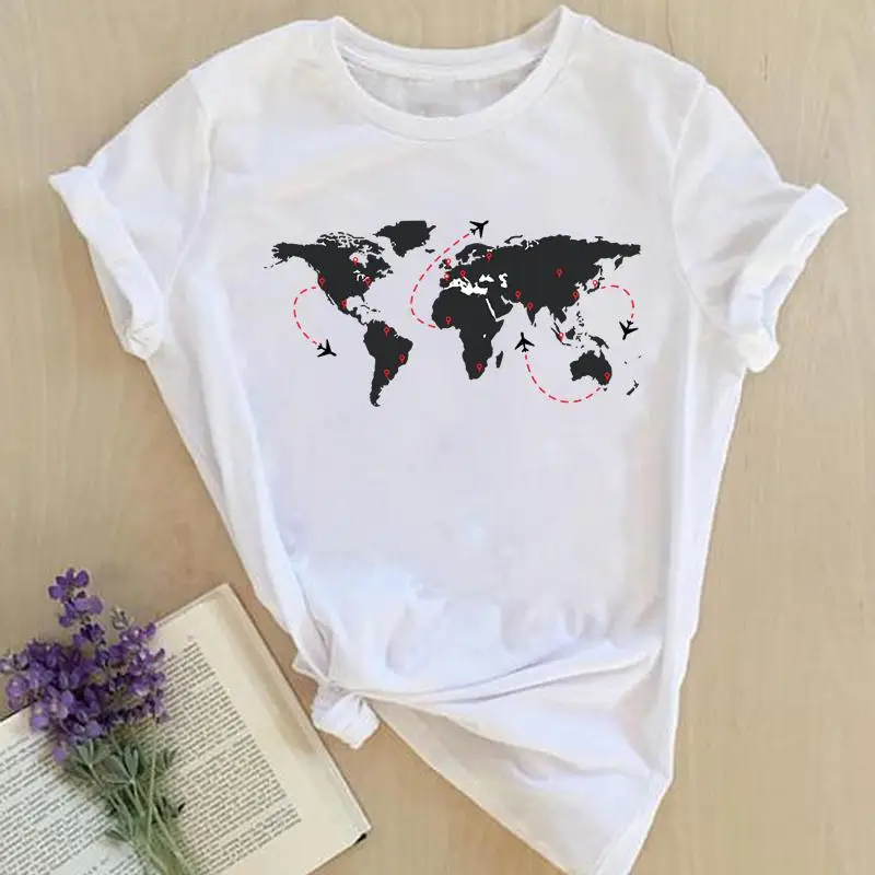 Women Print Tops Travel World Vacation Clothes Short Sleeve Tees Female Ladies Summer Fashion Lady Tshirt Graphic T-Shirt