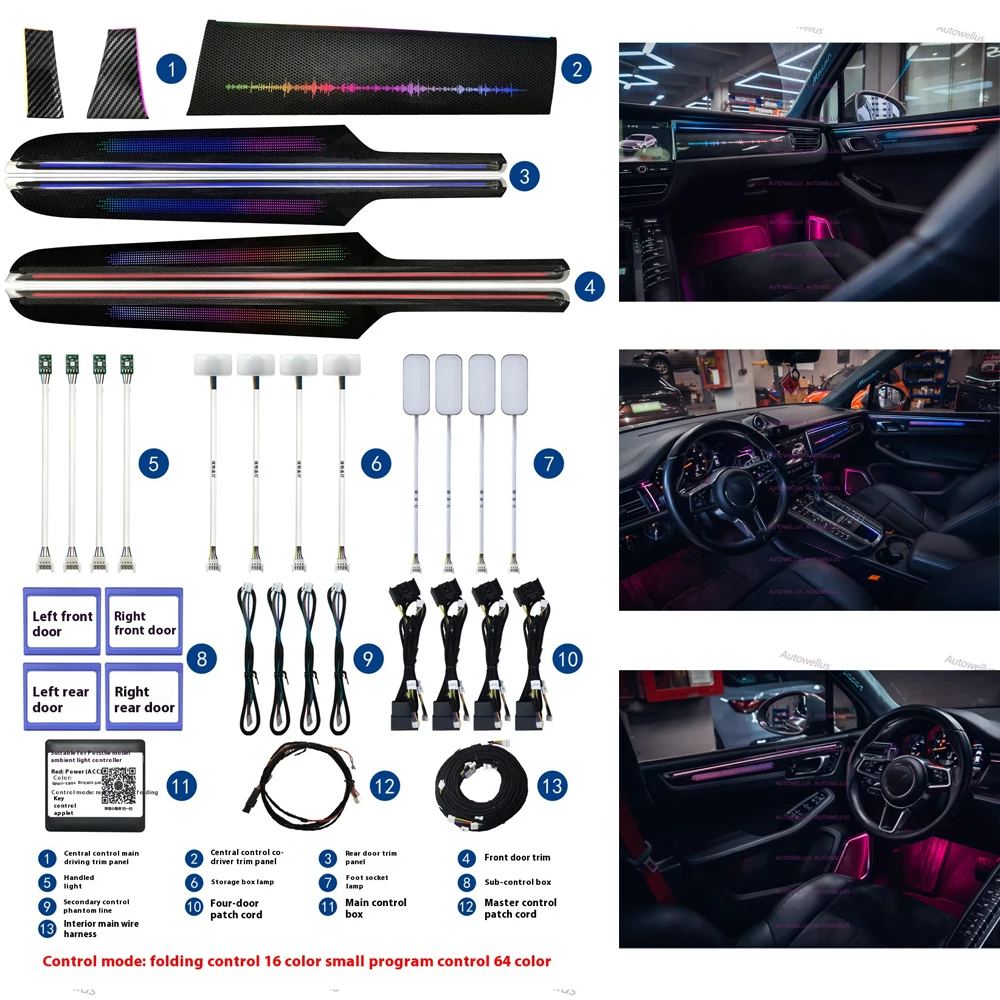 

LED 64 Colors Ambient Light for Porsche Macan Dynamic illuminated Door Panel Replacement Speaker Cover Atmospheric APP Control