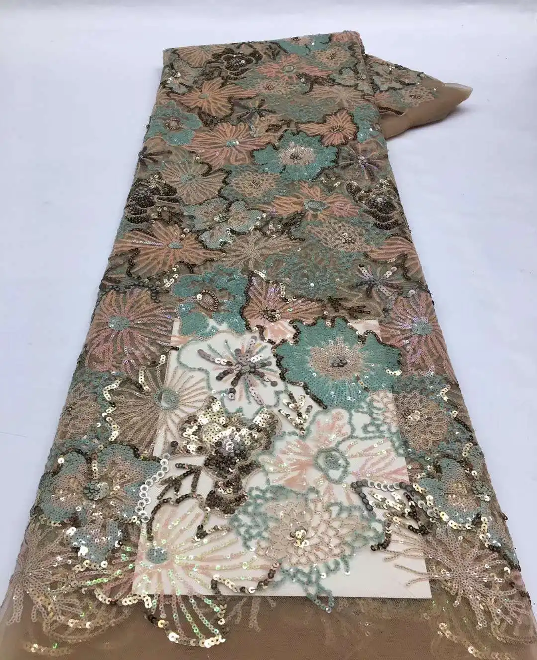 

Pretty 2024 Colorful Sequins Full Embroidery French tulle net /African sequins Fabric For Party Dresses weddings