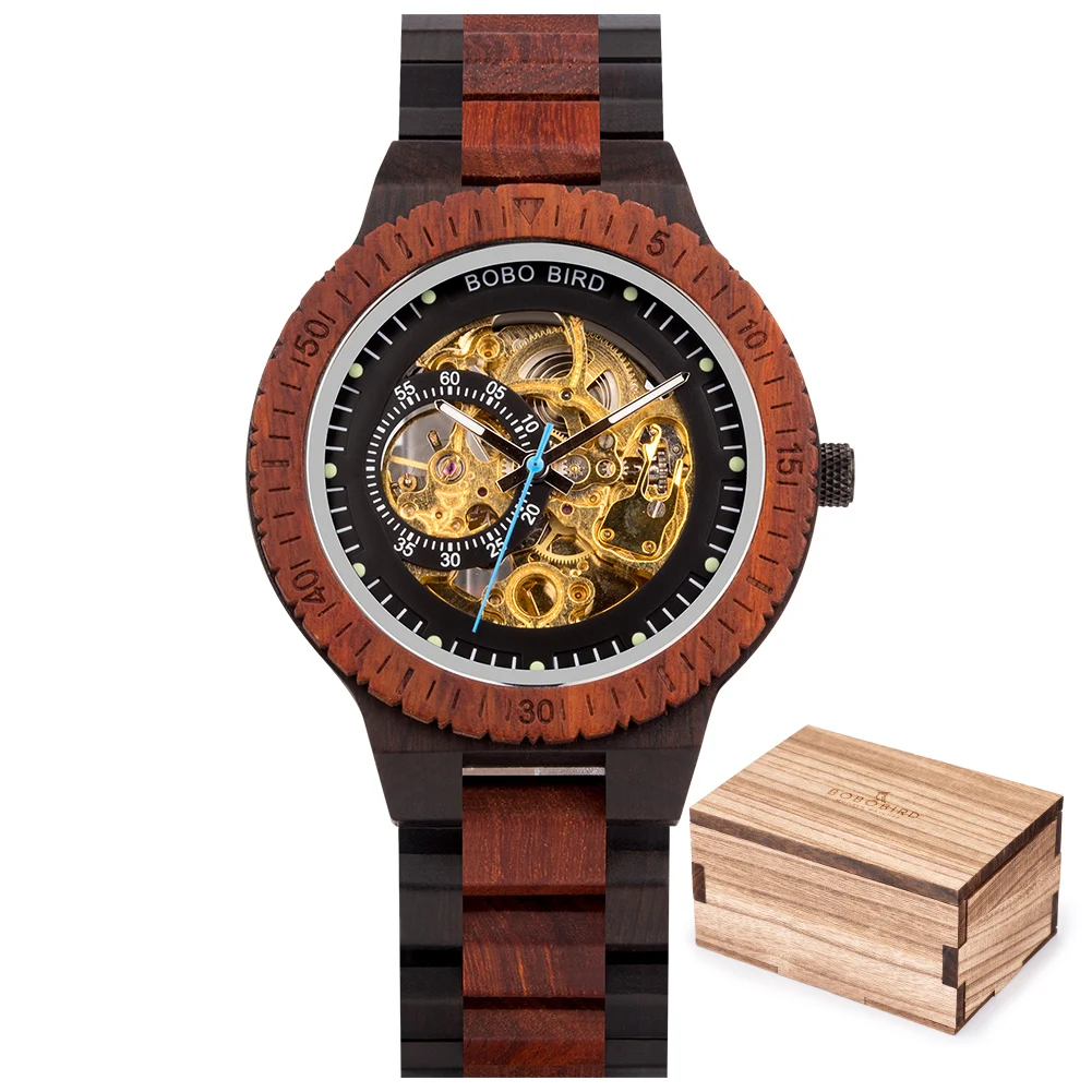 BOBO VOGEL Holz Mechanische Uhr Männer Relogio Masculino Große Herren Uhren Top-marke Luxus Uhren erkek kol saati Dropshipping
