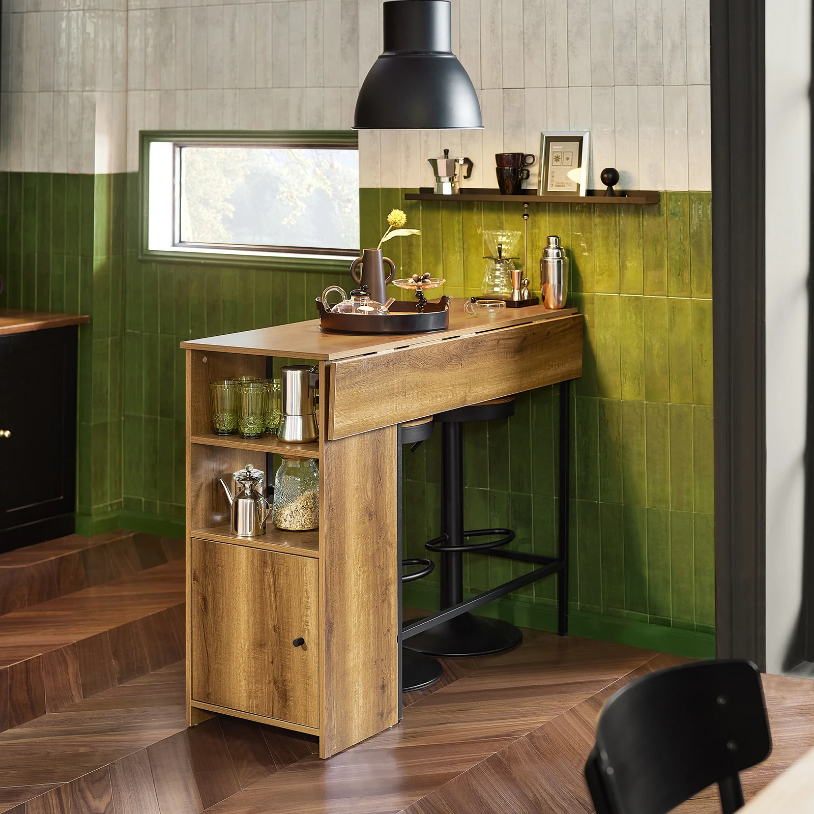 SoBuy FWT98-PF Mesa de bar, mesa de comedor con superficie de trabajo extensible, mesa alta, mesa de bistró, mesa de pie, barra de bar de diseño industrial