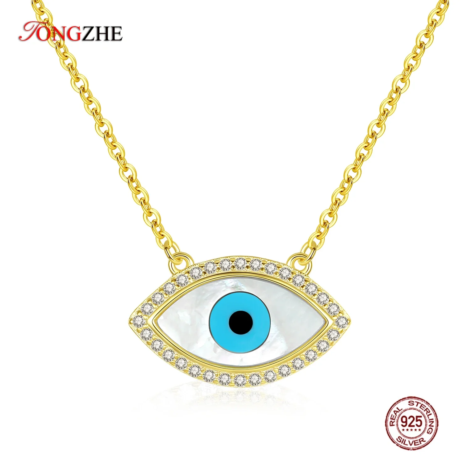 925 Sterling Silver Best Friend Evil Eye Necklace Charm Natural Stone Shell long Necklace Women Accessories Chokers Gold Jewelry