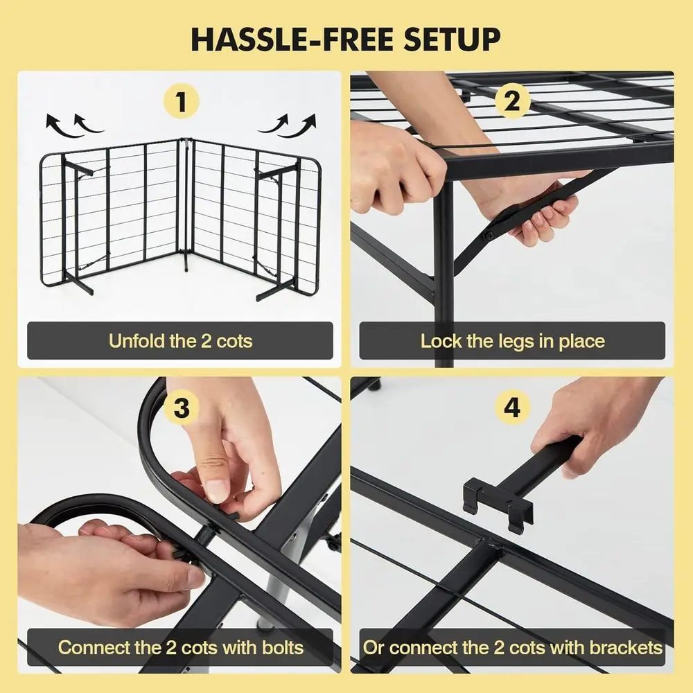 هيكل سرير بمنصة كوين/كينج مزدوجة الأغراض مع سرير ضيوف قابل للطي، 14 مرتفع، لا حاجة إلى صندوق زنبركي، سهل التجميع