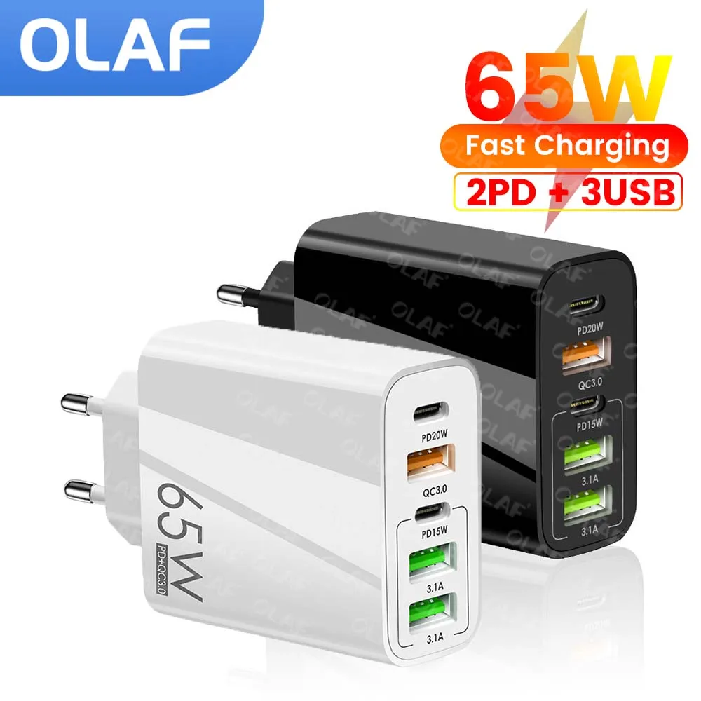 

65W USB C Charger QC3.0 Fast Charging Type C PD Phone Charger Adapter For iPhone 15 16 Samsung Xiaomi EU/US/UK Plug Wall Charger