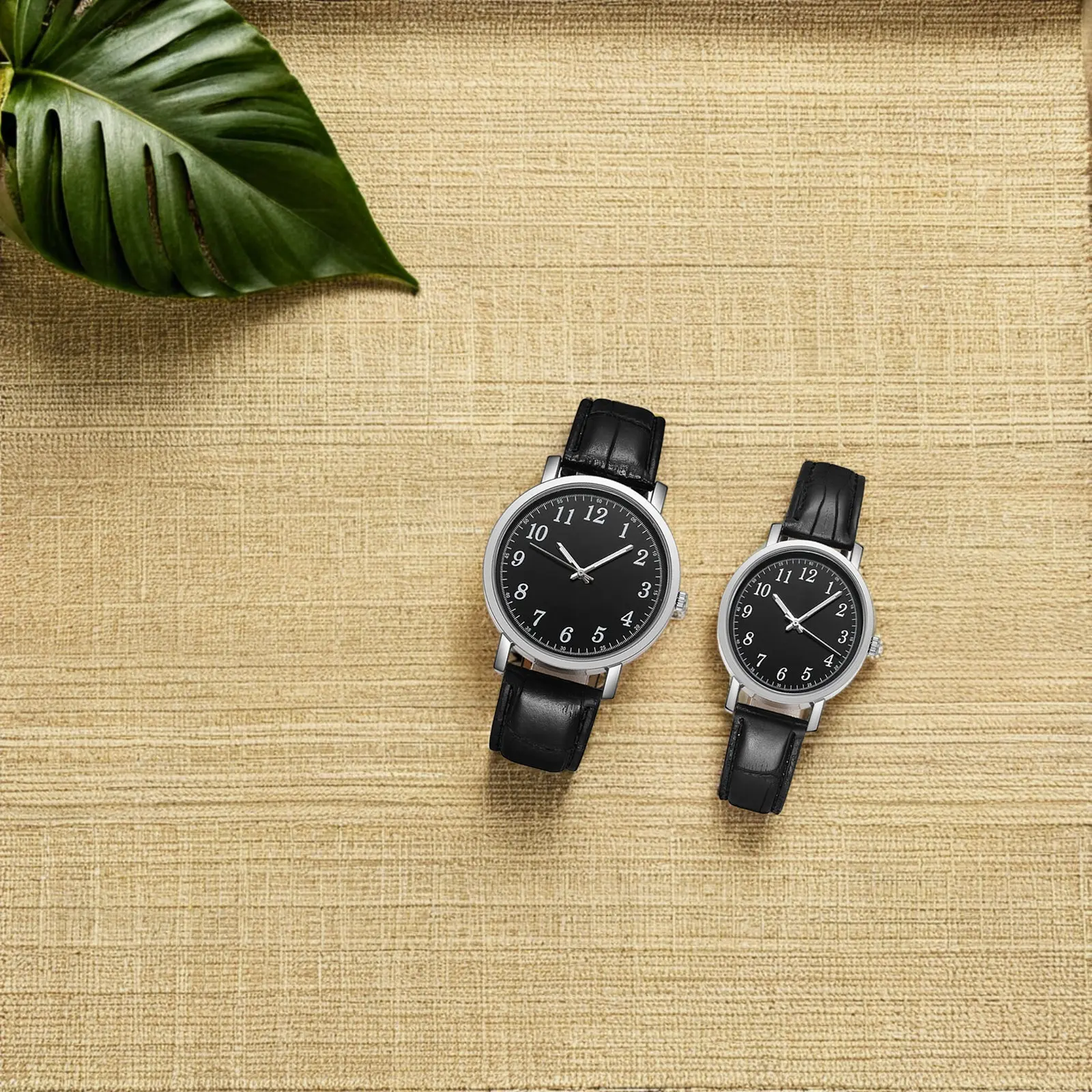 

2Pcs Couple Wrist Watches Classic Black Alloy Creative Fashion Modern Wristwatch for Anniversary Gifts
