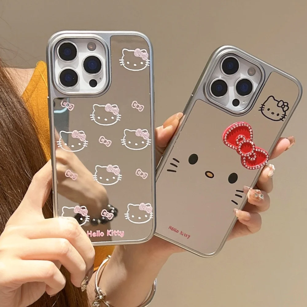 Japanische Koreanische Ins Stil Hallo Kitty Make-Up Spiegel Telefon Fall Für iphone 17 Air 16 15 14 Plus 17 12 13 11 PRO MAX Anti Drop Abdeckung