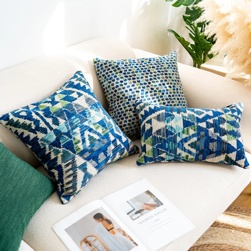 

Throw Cushion Cover Moroccan Jacquard Ethnic Style Navy Blue Living Room Sofa Bedroom Comfortable Pillow Case Cover