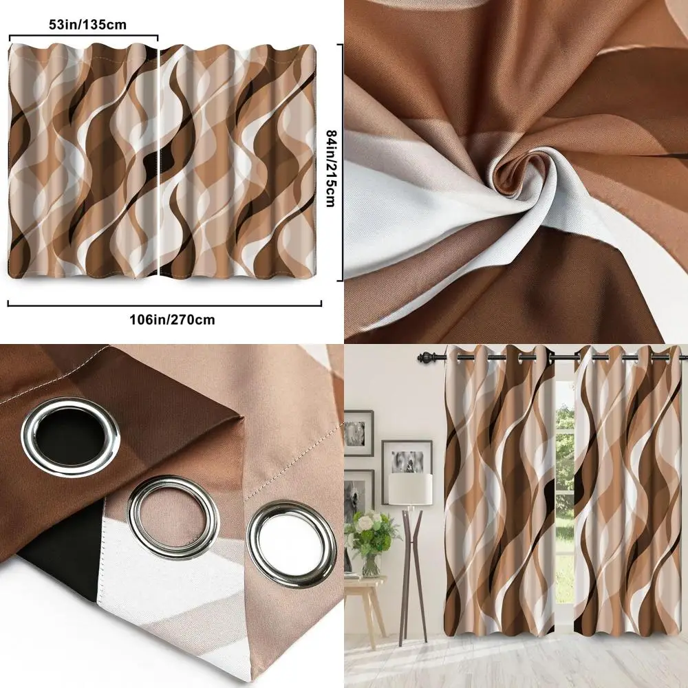 

Коричневые полосатые термоизолированные шторы, комплект из 2 панелей для спальни/гостиной, 53x84, современный абстрактный принт с втулками