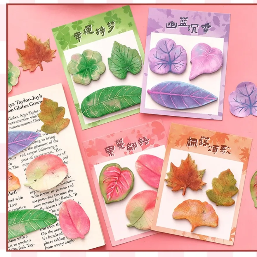 

60 Sheet Kawaii Colored Leaf Memo Pads Simple Scrapbooking Sticker School Supplies Post Sticky Notes Office Aesthetic Stationery