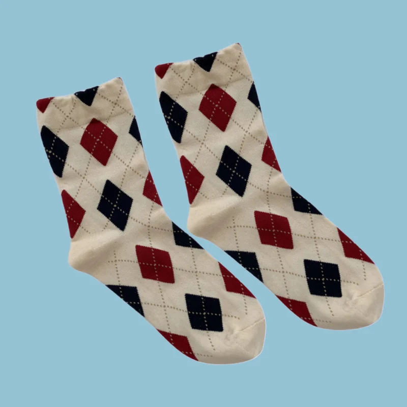 1/3 Pairs 2024 New High Quality Middle Tube Socks Japanese Diamond Cotton Socks New Korean College Style Plaid Socks