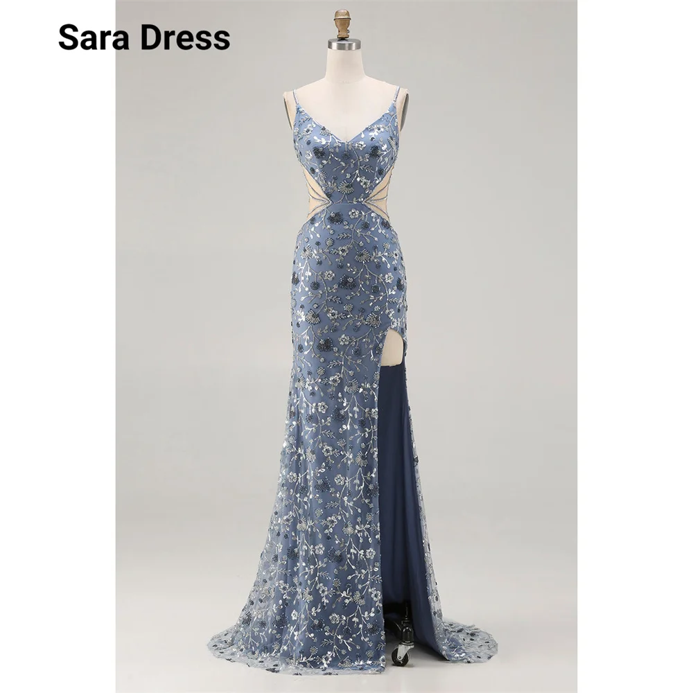 

Sara Custom Fishtail Side Slits Spaghetti Straps Embroidery Women's Wedding Evening Dress for Event Elegant Gown Prom Dress 2026