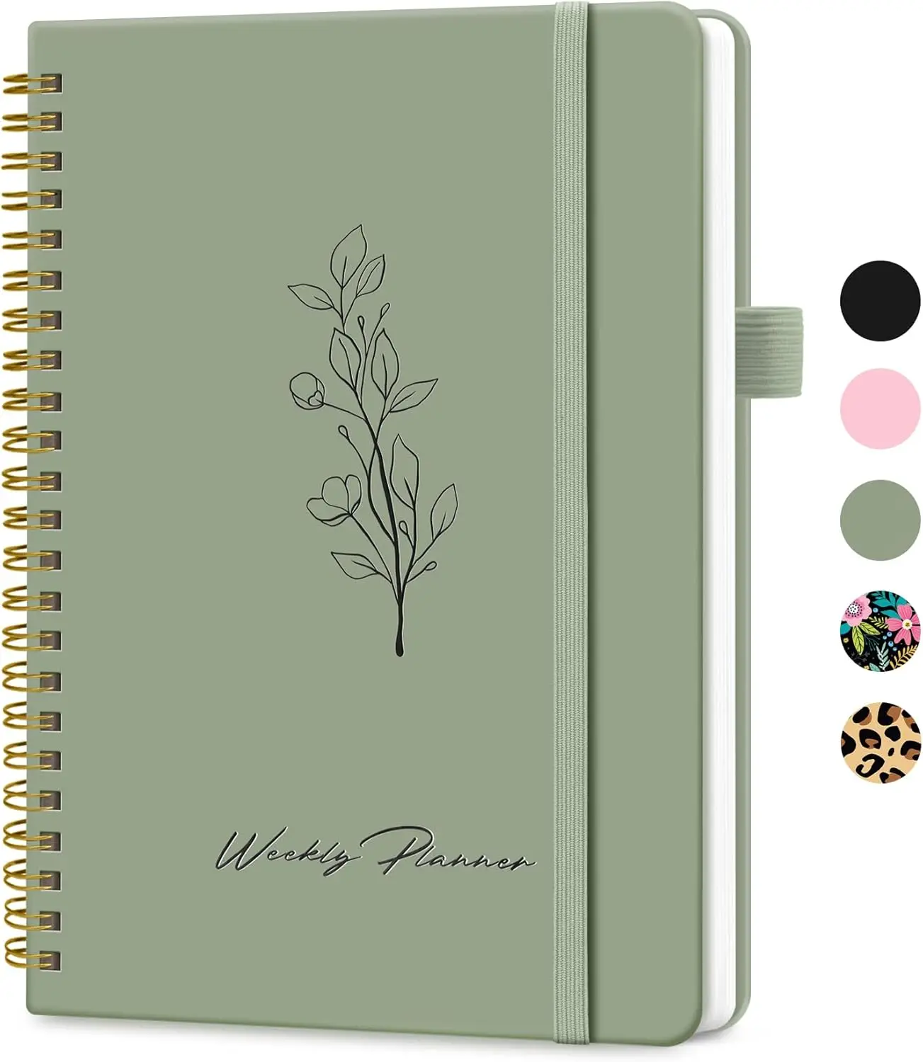 A5 Spiral Weekly Planner with Goal & Habit Tracker, Undated Green Notebook 6.1x8.2