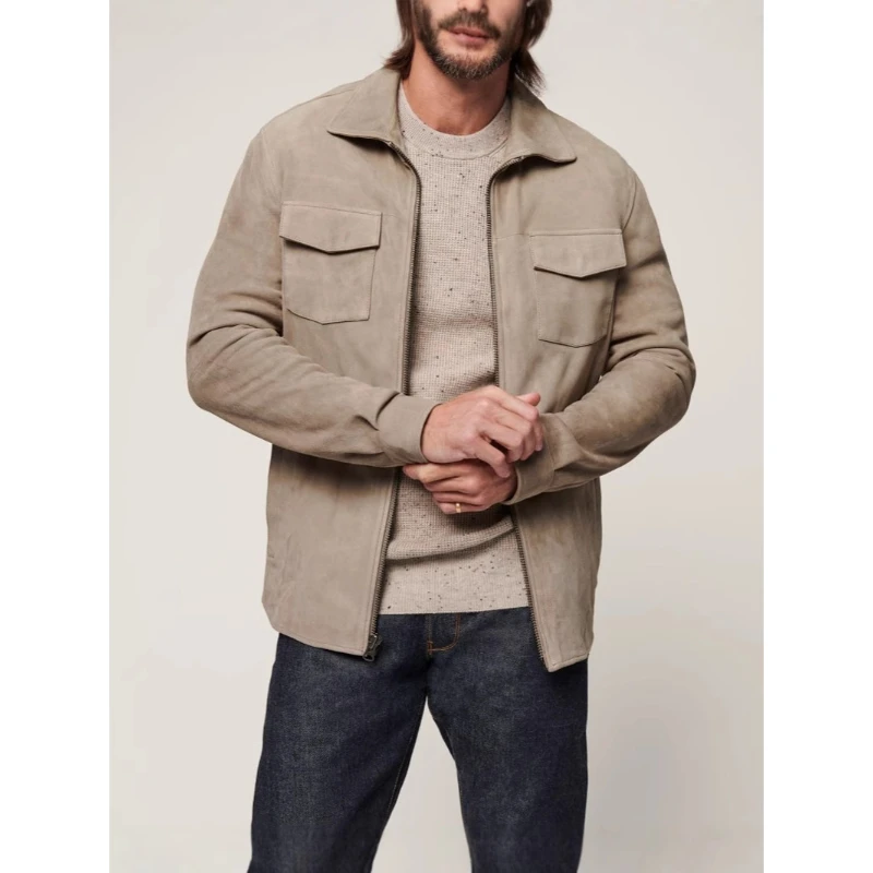 Retro Suede Lapel Jacket For Men Pilot Casual Solid Simple Loose Short Jacket Autumn And Winter