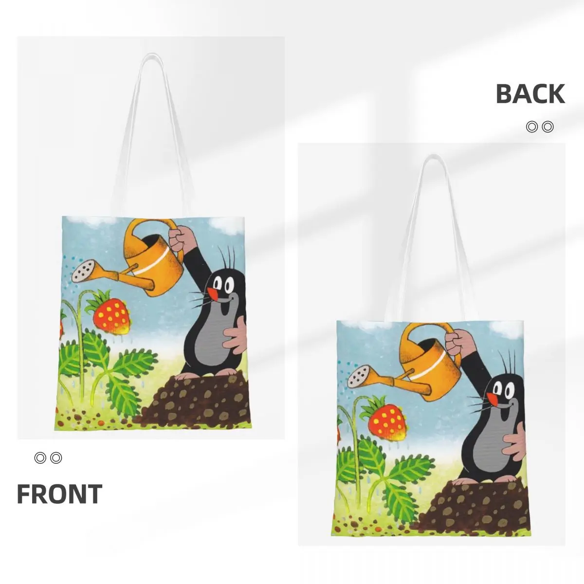 Mole Happy Krtek Shopping Bags Foldable Canvas The Tote Bag Girls Shoulder Tote Travel Handbag