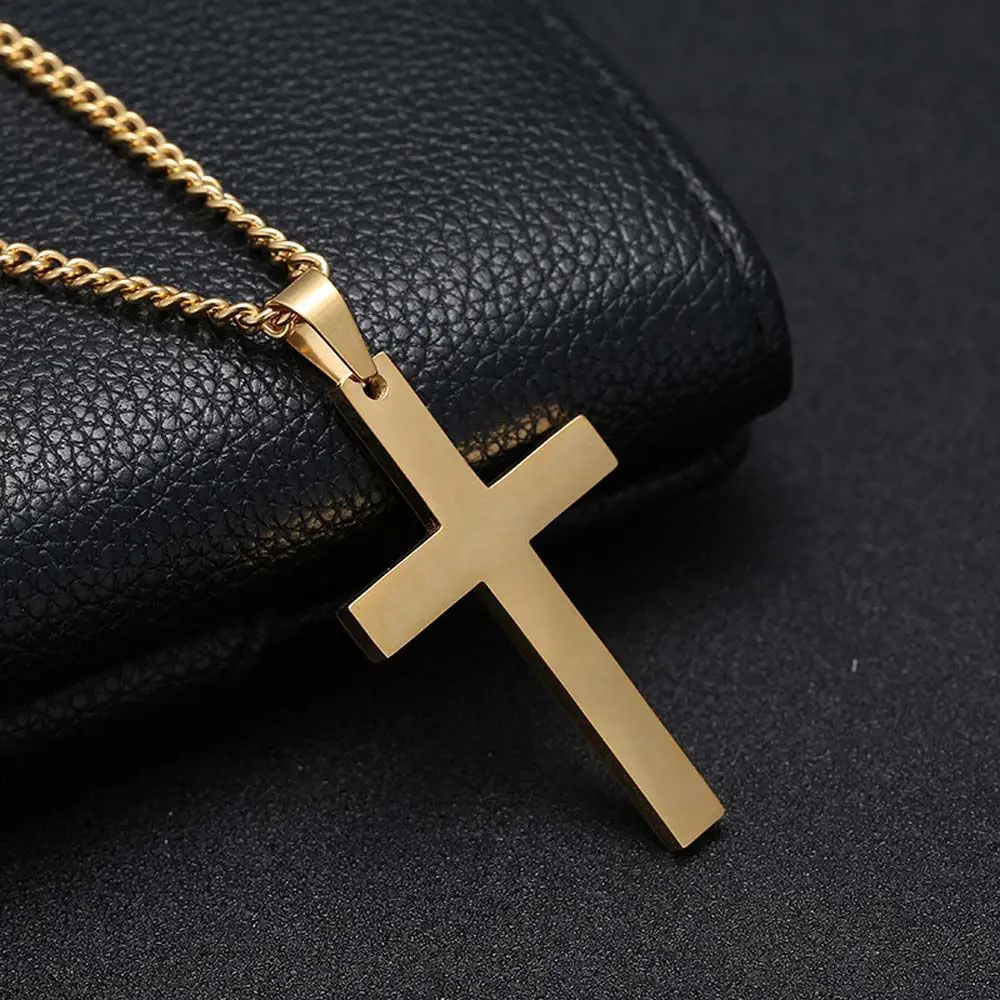 Men Women Girls Black Minimalism Metal Gold Color Necklaces Clavicle Chains Cross Pendant Cross Necklaces