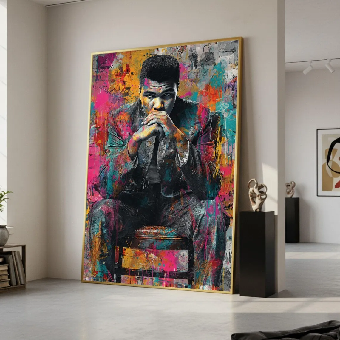 Boxing Champion Canvas Printing, Abstract Graffiti Art, Boxing Gym Canvas Wall Art, Inspirational Retro Bar Home Decoration