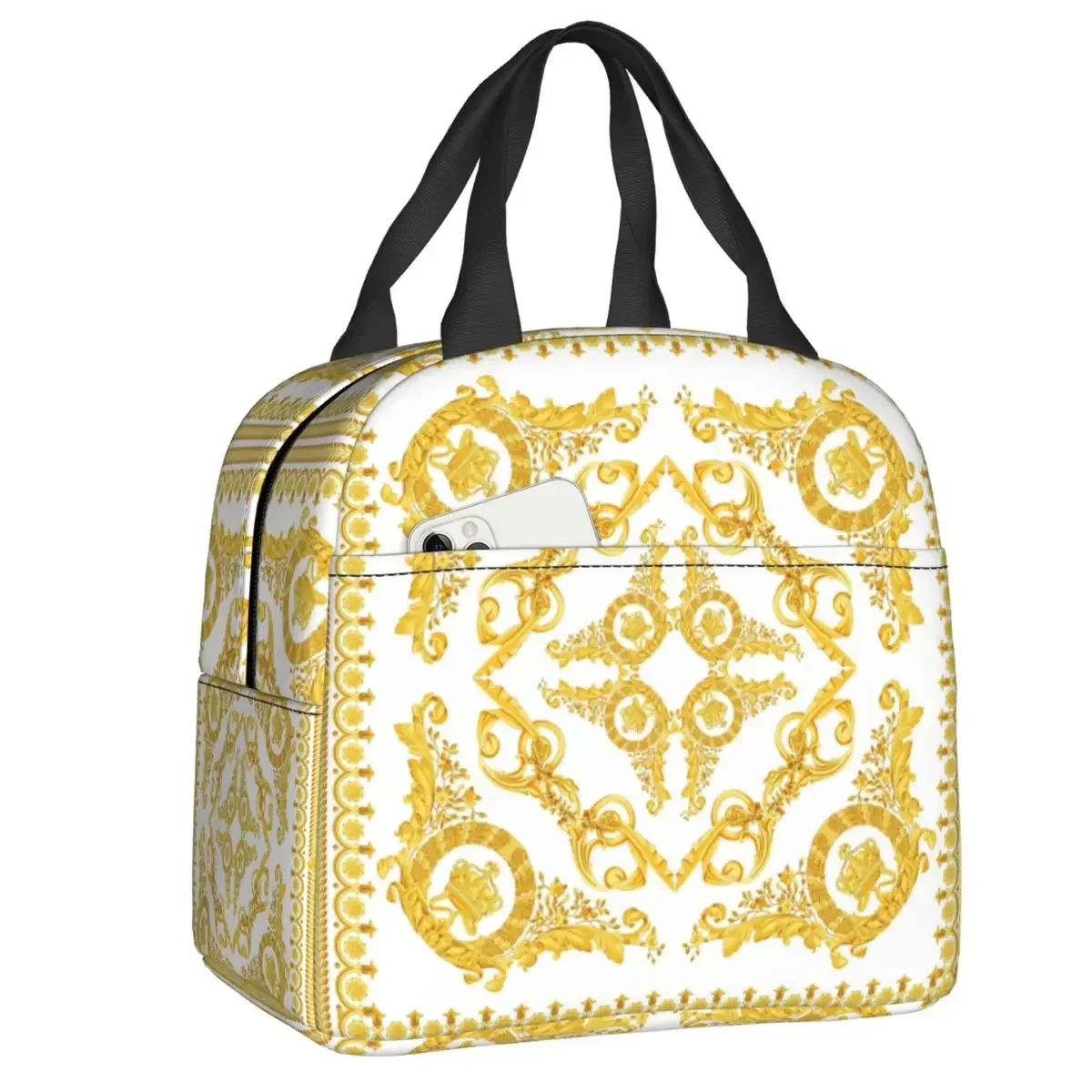 

Custom Vintage Baroque Prints Greek Ornament Golden Meander Meandros Insulated Lunch Bags Leakproof Cooler Thermal Bento Box