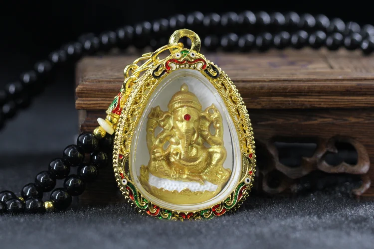 Asia Thailand Royal temple Buddha card GANESH Elephant God of wealth Pendant Amulet bring fortune GOOD LUCK Effective