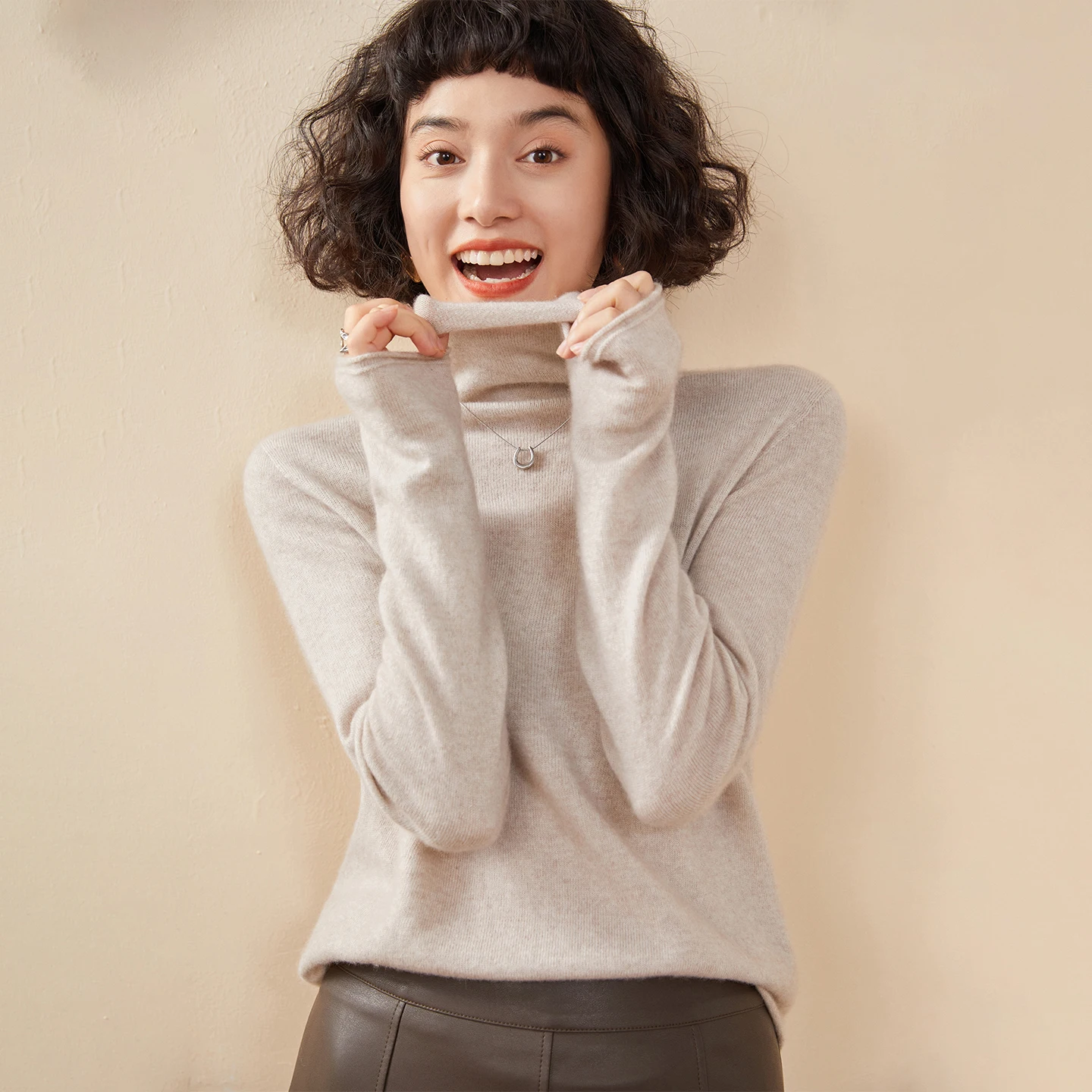 100% Pure Cashmere High Neck Knit Sweater Soft Cozy Long Sleeve Base Layer Pullover Fashion Minimalist Women’s Daily Matching...